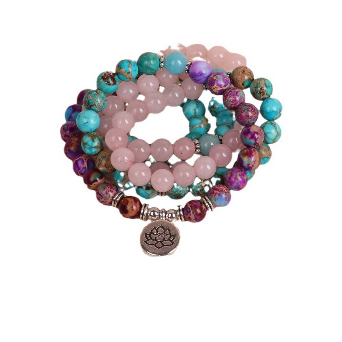 PURPLE EMPEROR PINE, ROSE QUARTZ BEADED BRACELETS_CWAJE3938