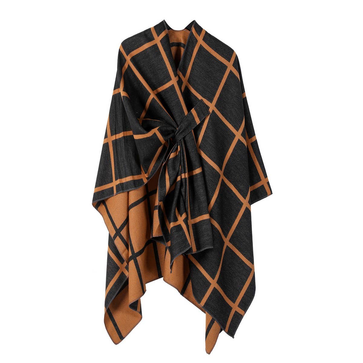 SIDE-STRAP SHAWL PLAID SLIT CAPE WARM SCARF