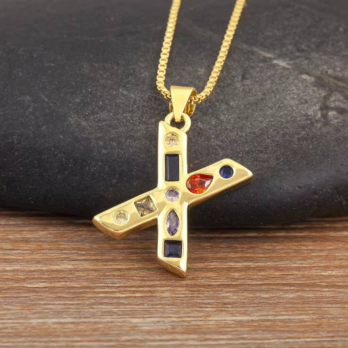 26 Letters Copper Zirconia Pendant Necklace_CWMM5873