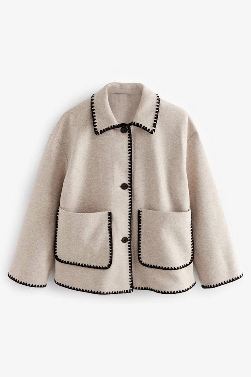 CWOCAL2324_LAPEL DOUBLE POCKET COLORBLOCK SHORT JACKET