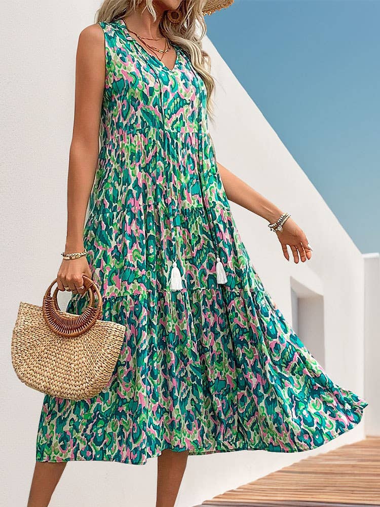 SLEEVELESS BOHEMIAN WINDSWEPT DRESS