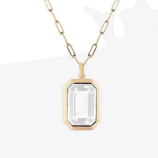 Square Zircon Pendant Paperclip Chain Necklace_CWMM3845