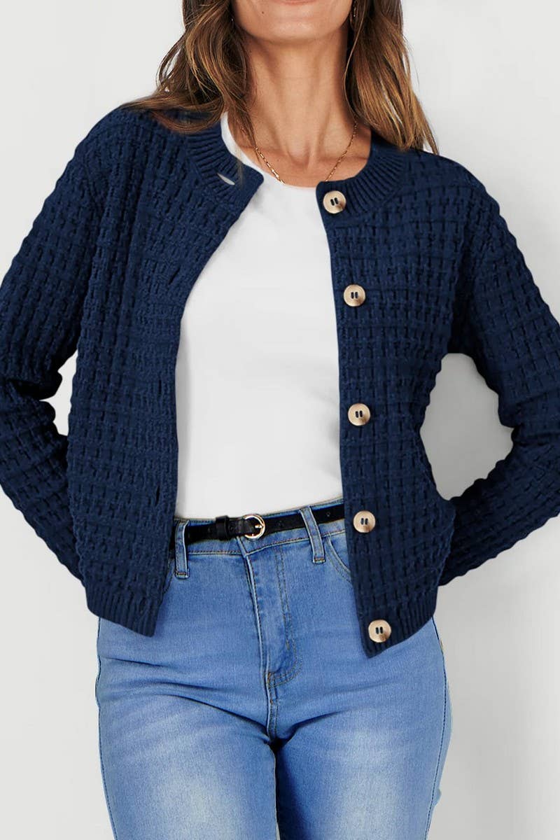CWOCAL00612_SOLID COLOR KNIT CARDIGAN CASUAL SWEATER