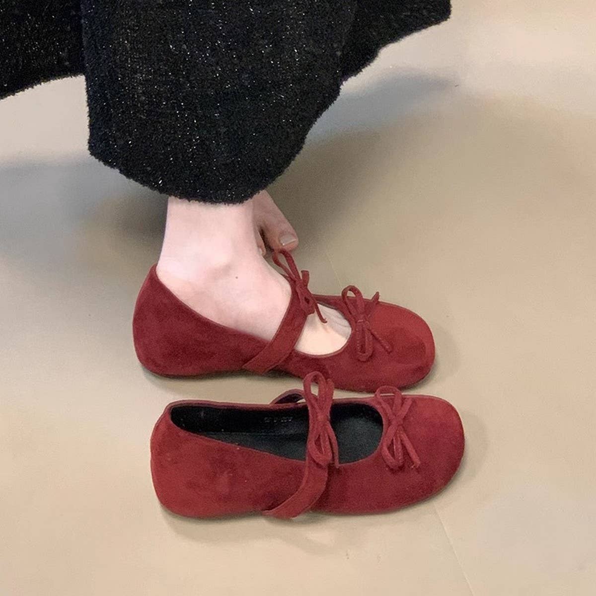 Double Bow Mary Jane Shoes with Hidden Heel