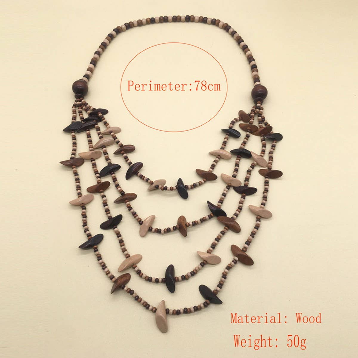 GEOMETRIC WOODEN BEADED LAYERED NECKLACE
