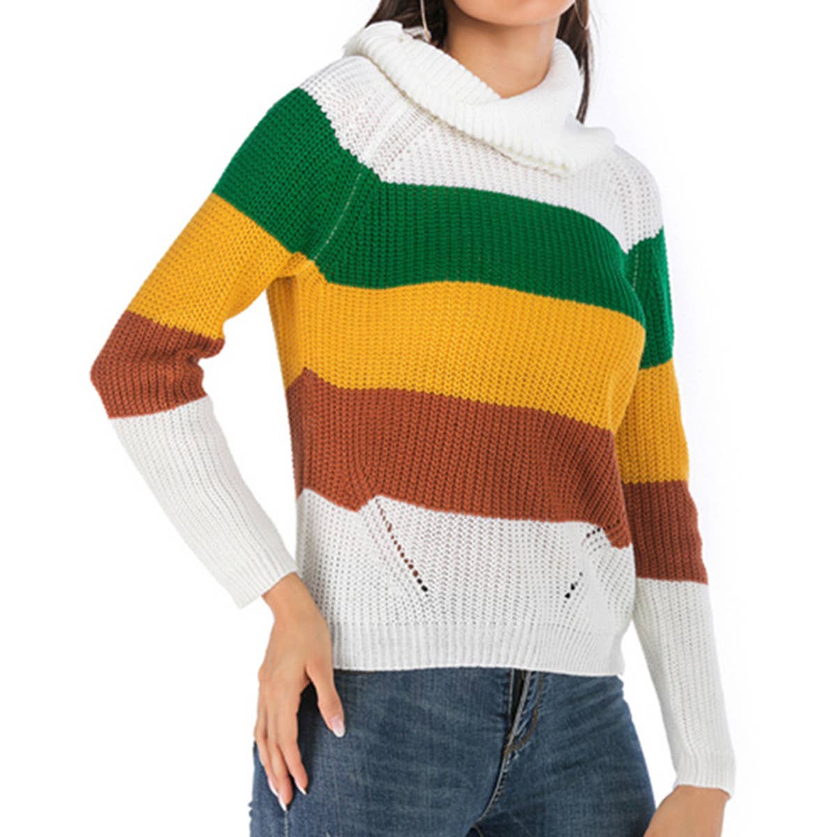 STRIPED LONG-SLEEVED PULLOVER WITH A HIGH NECK