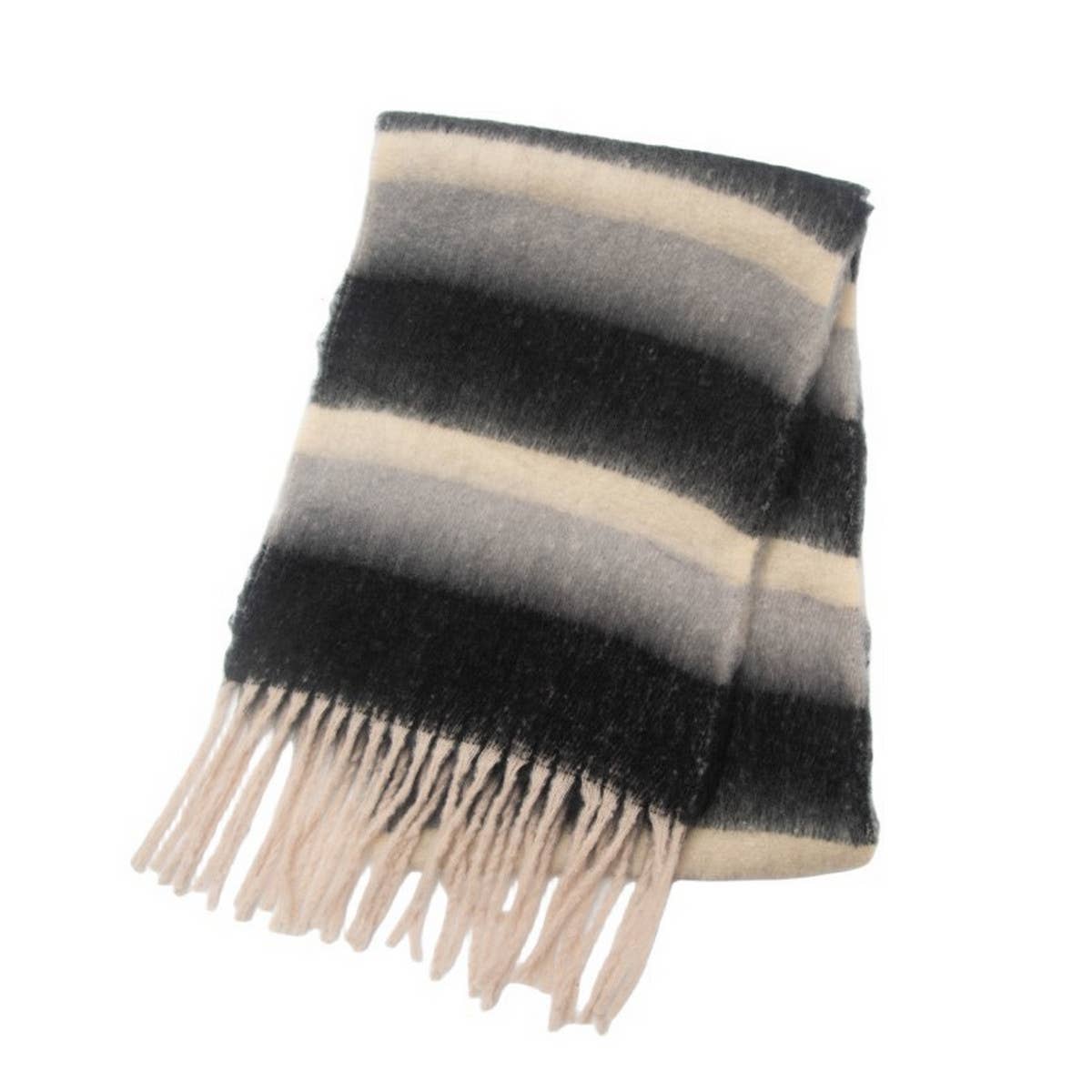 Chunky Fringe Stripe Scarf ?  Winter Yarn Wrap