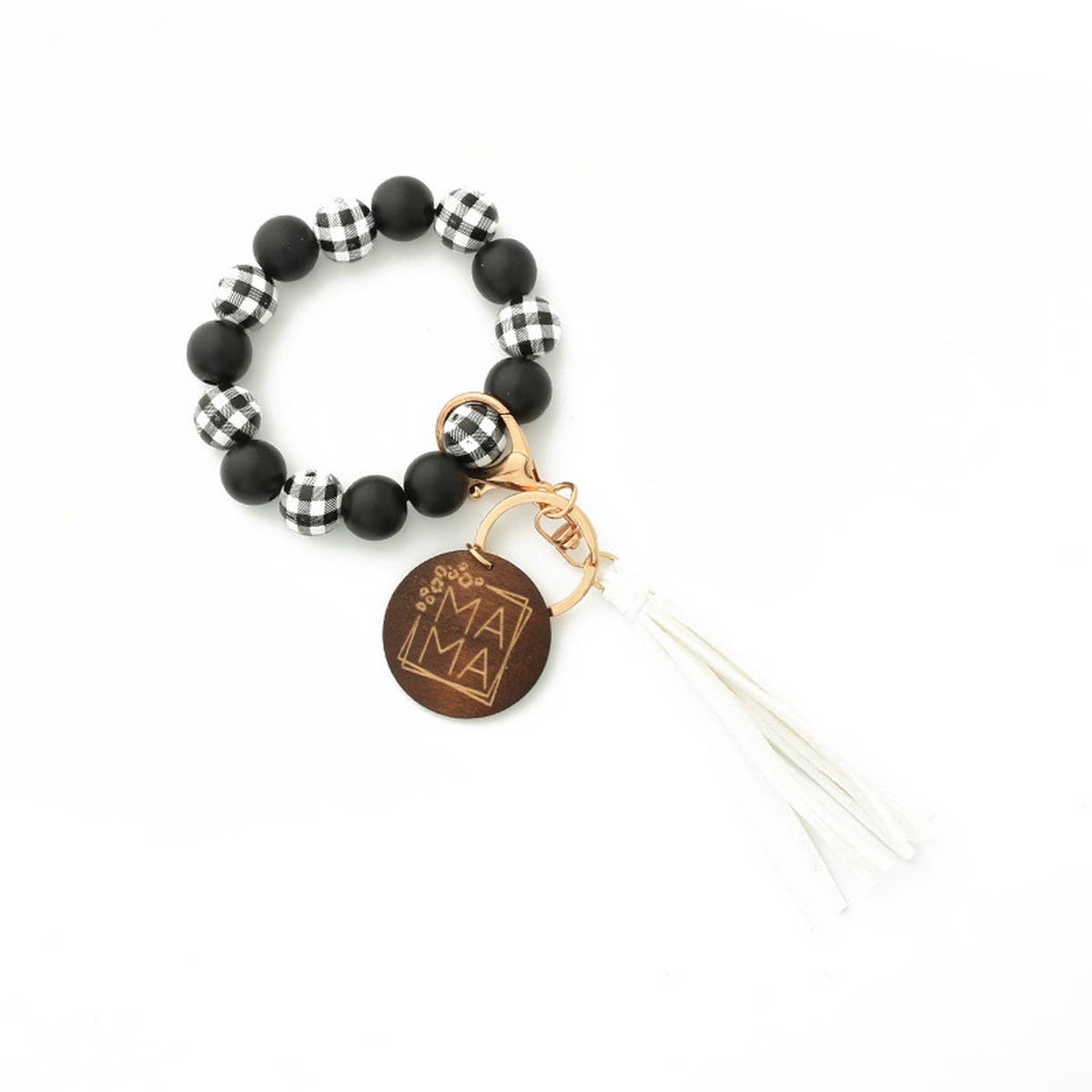 Leopard Wood Bead Bracelet with Tassel Keychain_CWAB5013
