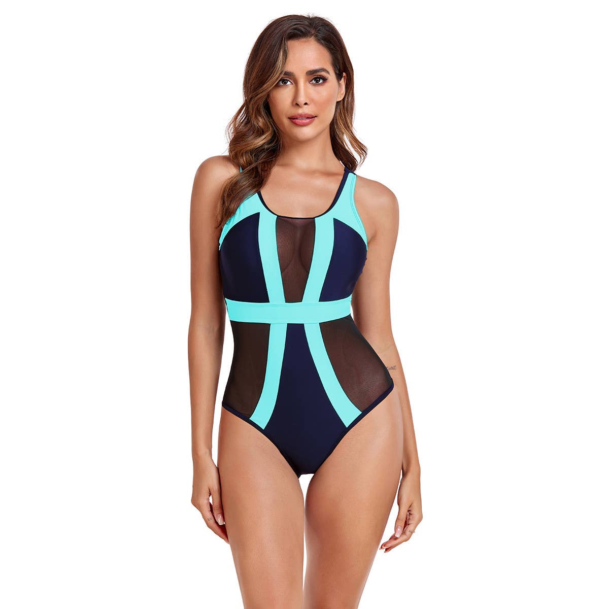 SEE-THROUGH MESH ONE-PIECE SWIMSUIT