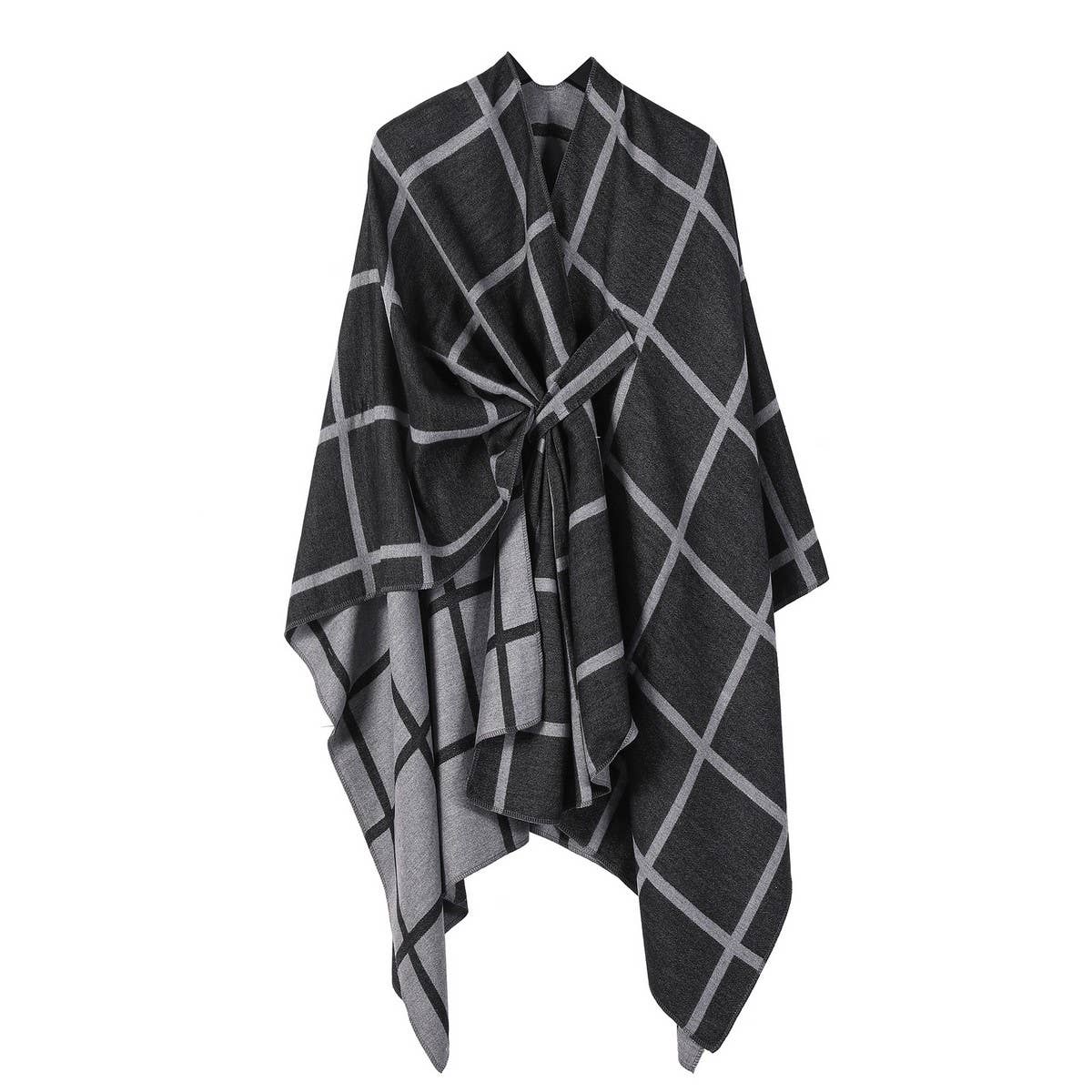SOLID COLOR FASHIONABLE KNITTED SHAWL CAPE_CWASC2129