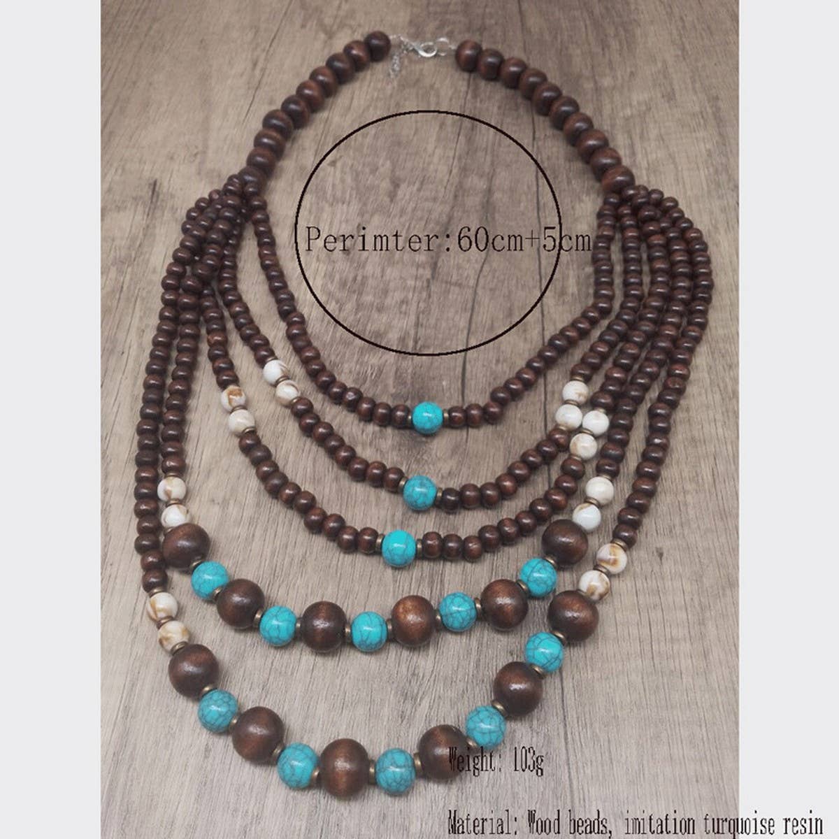 BOHEMIAN WOOD BEAD IMITATION TURQUOISE NECKLACE_CWMM4862