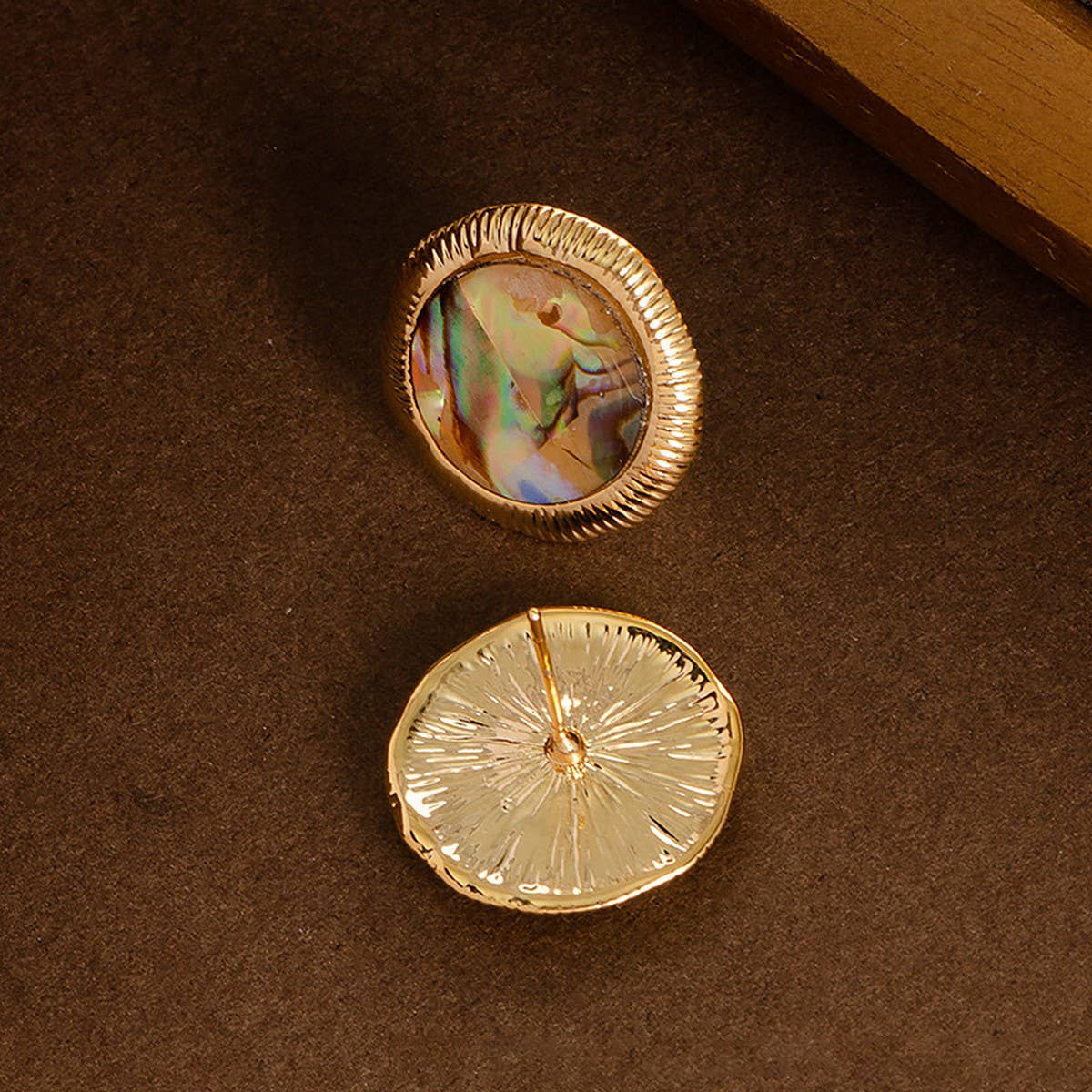 IRREGULAR GEOMETRIC ROUND ABALONE EARRINGS