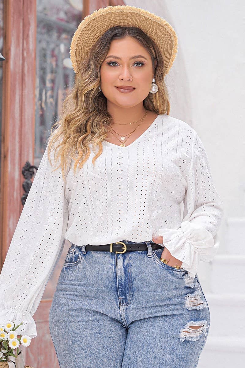 WOMEN'S V NECK CASUAL LANTERN SLEEVE TOP_CWTBLL0724