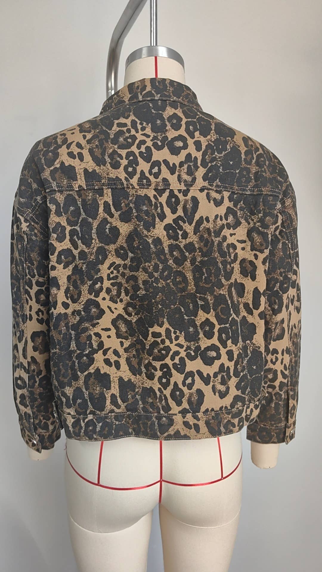 WASHED FASHION LEOPARD PRINT DENIM JACKET