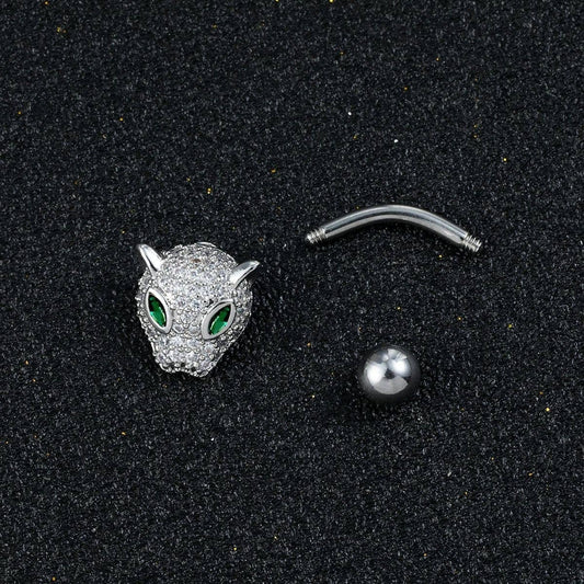 Leopard Head CZ Belly Ring ? Bold Piercing Jewelry