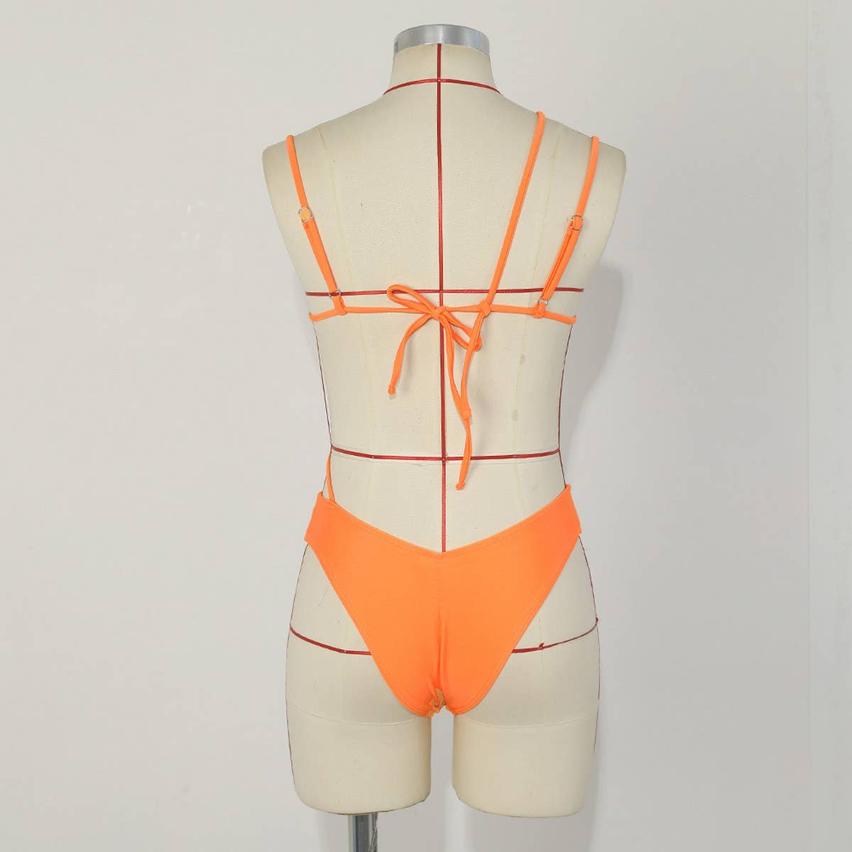 ASYMMETRIC SOLID COLOR STRAPPY BIKINI SWIMSUIT_CWMW0263