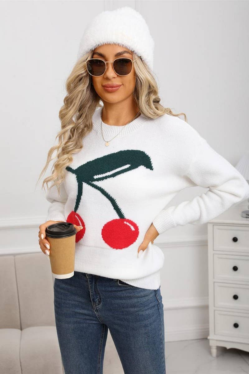 CWOSWL07572_CHERRY VALENTINE'S DAY LOOSE PULLOVER SWEATER