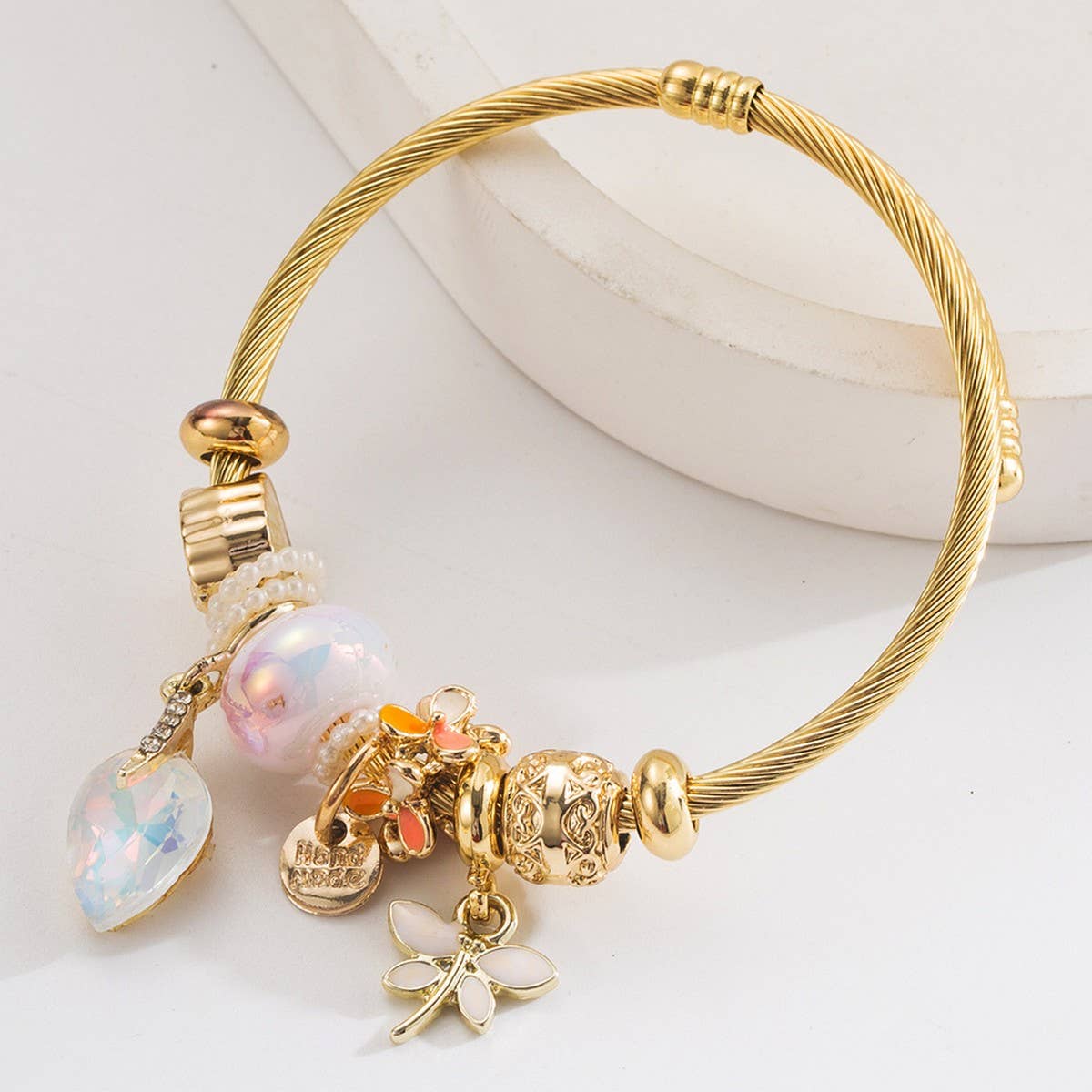 Personalized Letter & Dragonfly Charm Bracelet_CWMM8603