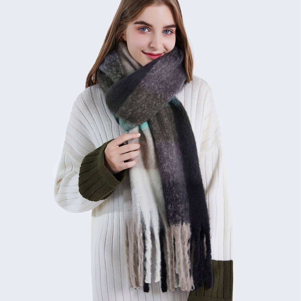 olorful Mohair Checkered Scarf - Thick Wrap_CWASC0167