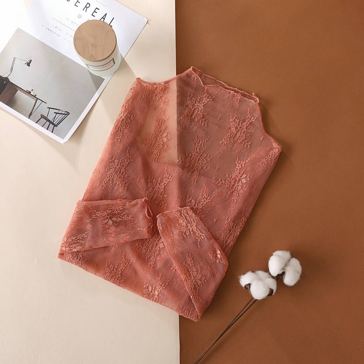 Semi Sheer Mesh Lace Sexy Slim Bottoming Shirt