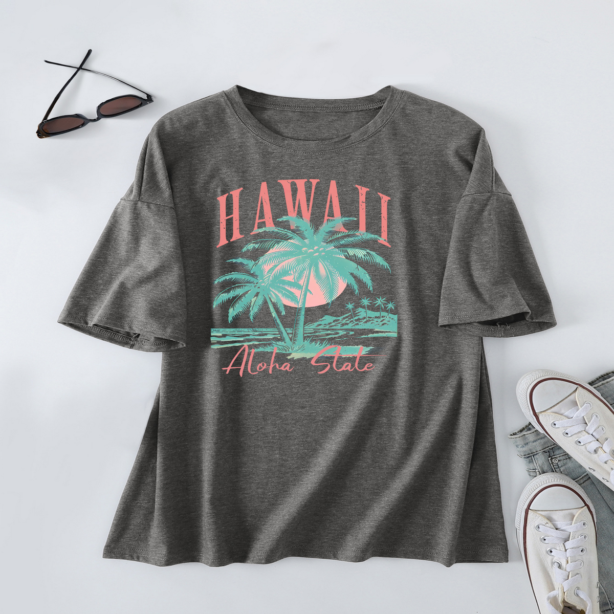 Casual Coconut Tree Tee for Women, Oversized_CWTTS1467