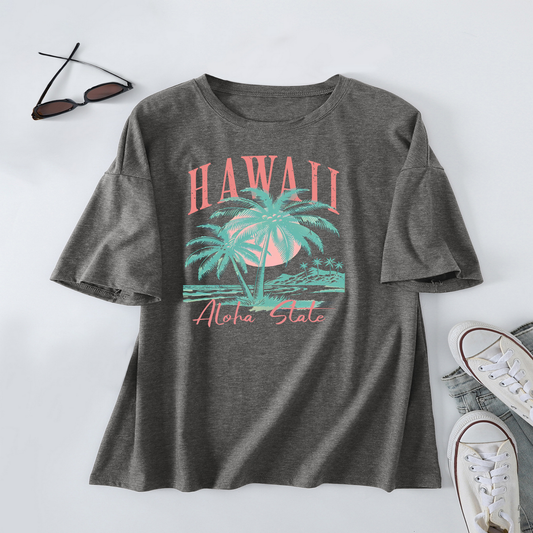 Casual Coconut Tree Tee for Women, Oversized_CWTTS1467