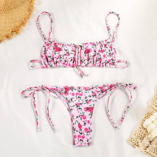 Tied Bikini Set - Sexy Floral Swimsuit