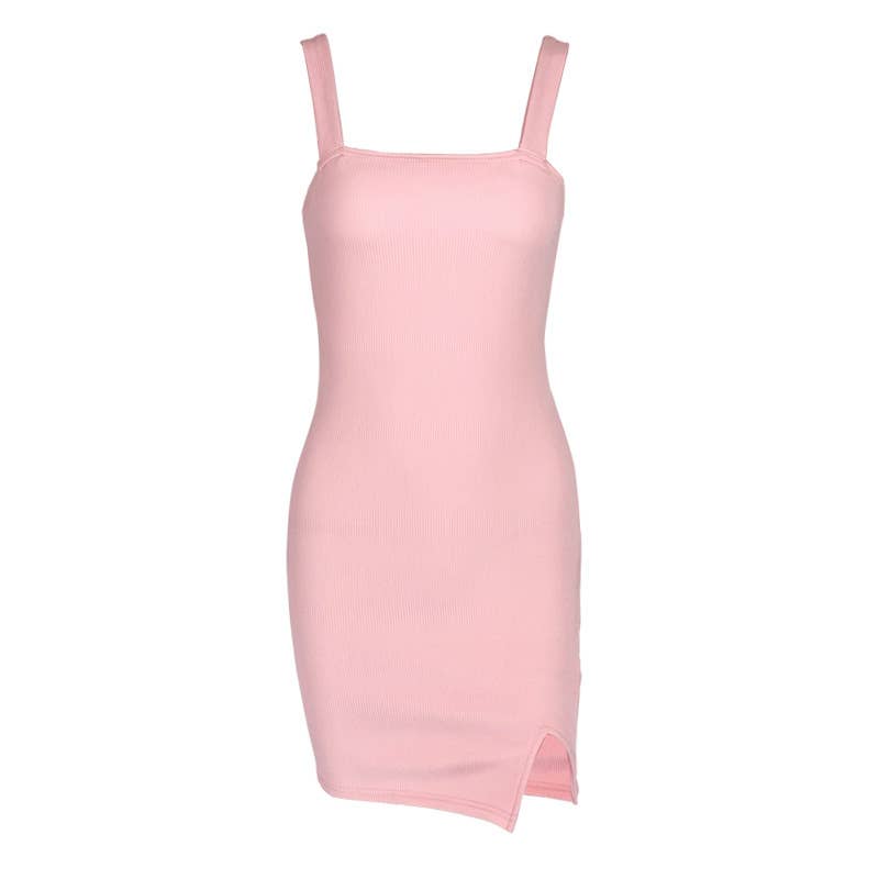 SIMPLE SLIM-FIT HALTER DRESS WITH SPLIT BACK