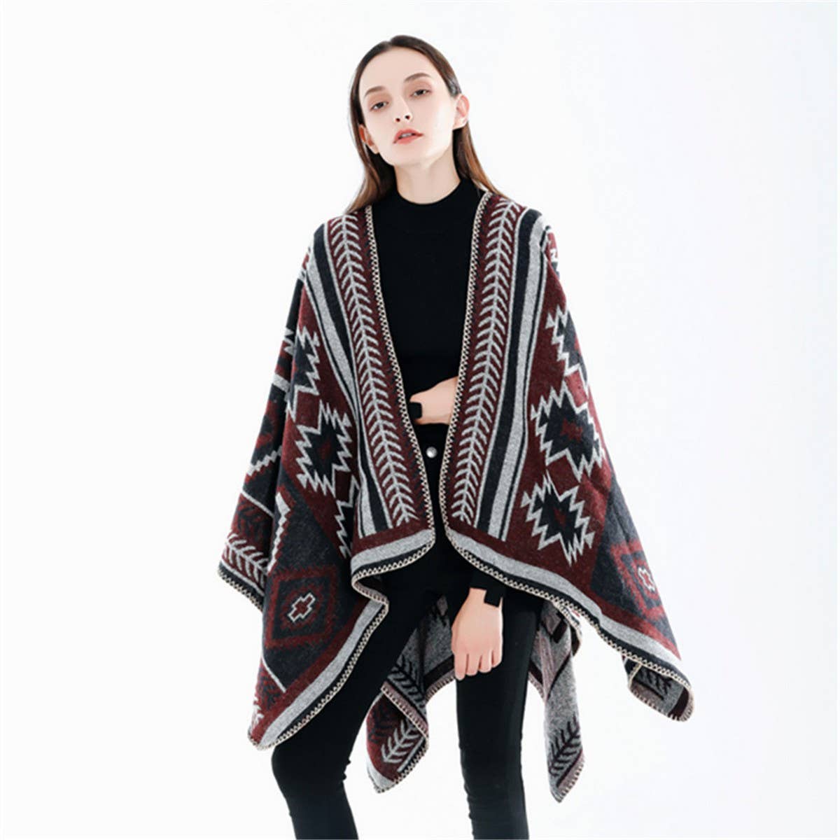 CROSS DIAMOND GEOMETRIC PATTERN CASHMERE SHAWL