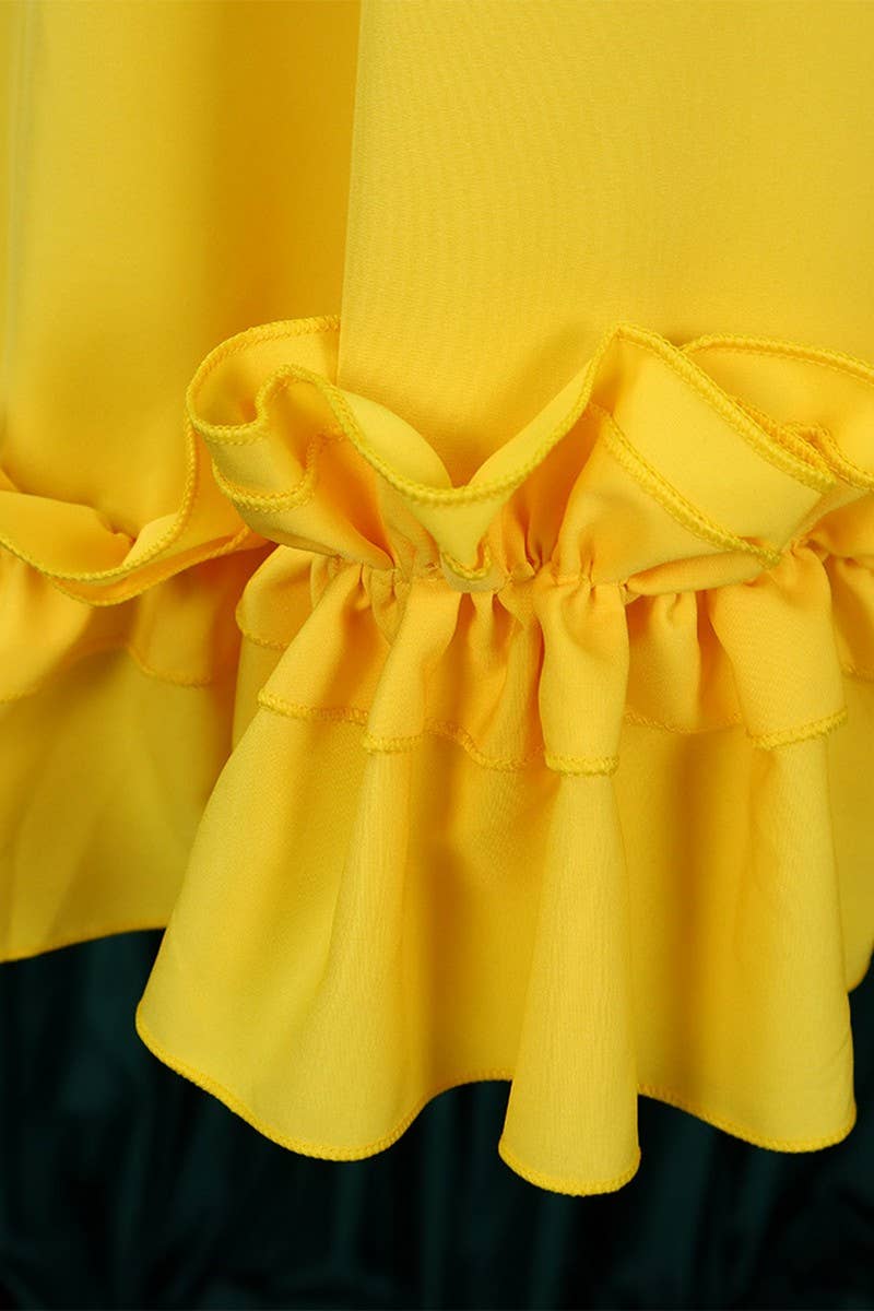 CWDSD10890_2025 PLUS SIZE WOMEN RUFFLE SLEEVE TIE WAIST DRES