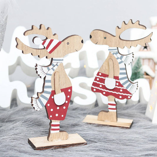Painted Reindeer Couple Wooden Xmas Ornament_CWAJE05394