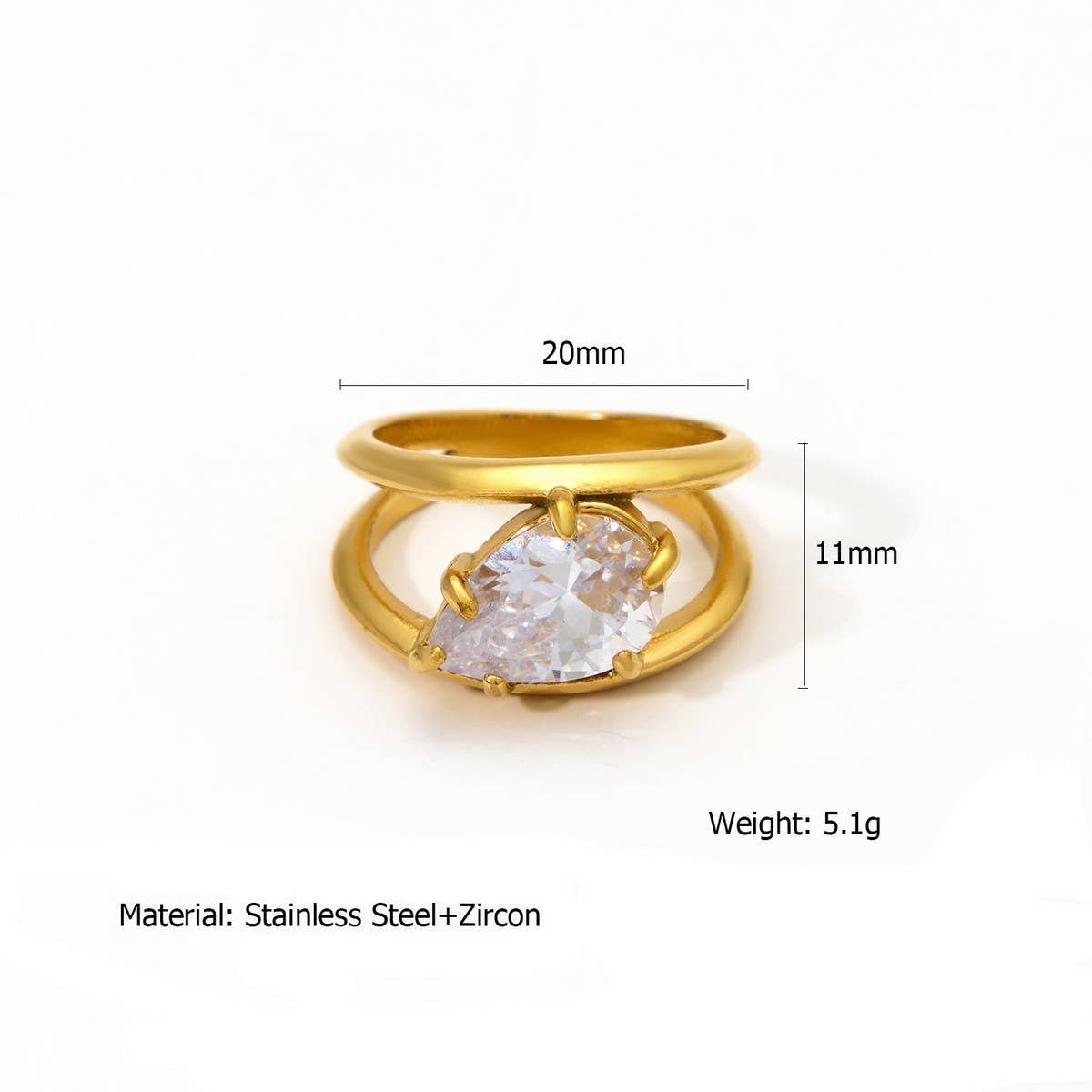 Designer Steel Ring with Zircon & Irregular Shape