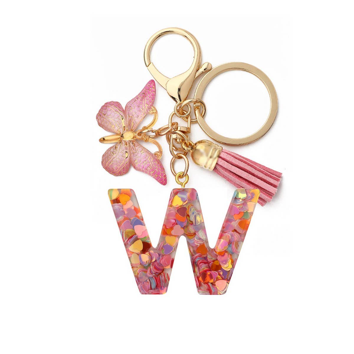 Glitter Resin Letter Butterfly Keychain