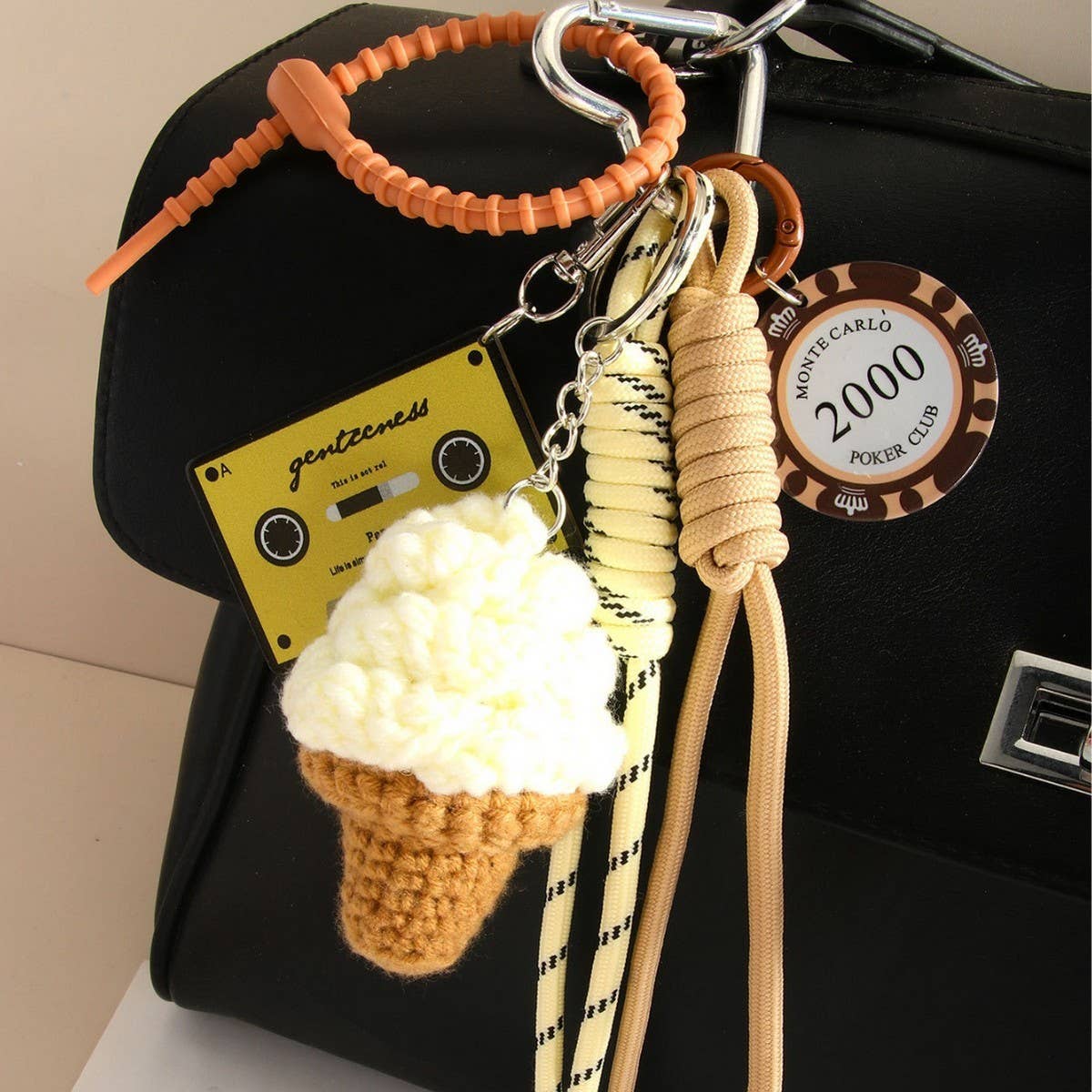 Creative Ice Cream Keychain with Braided Cord