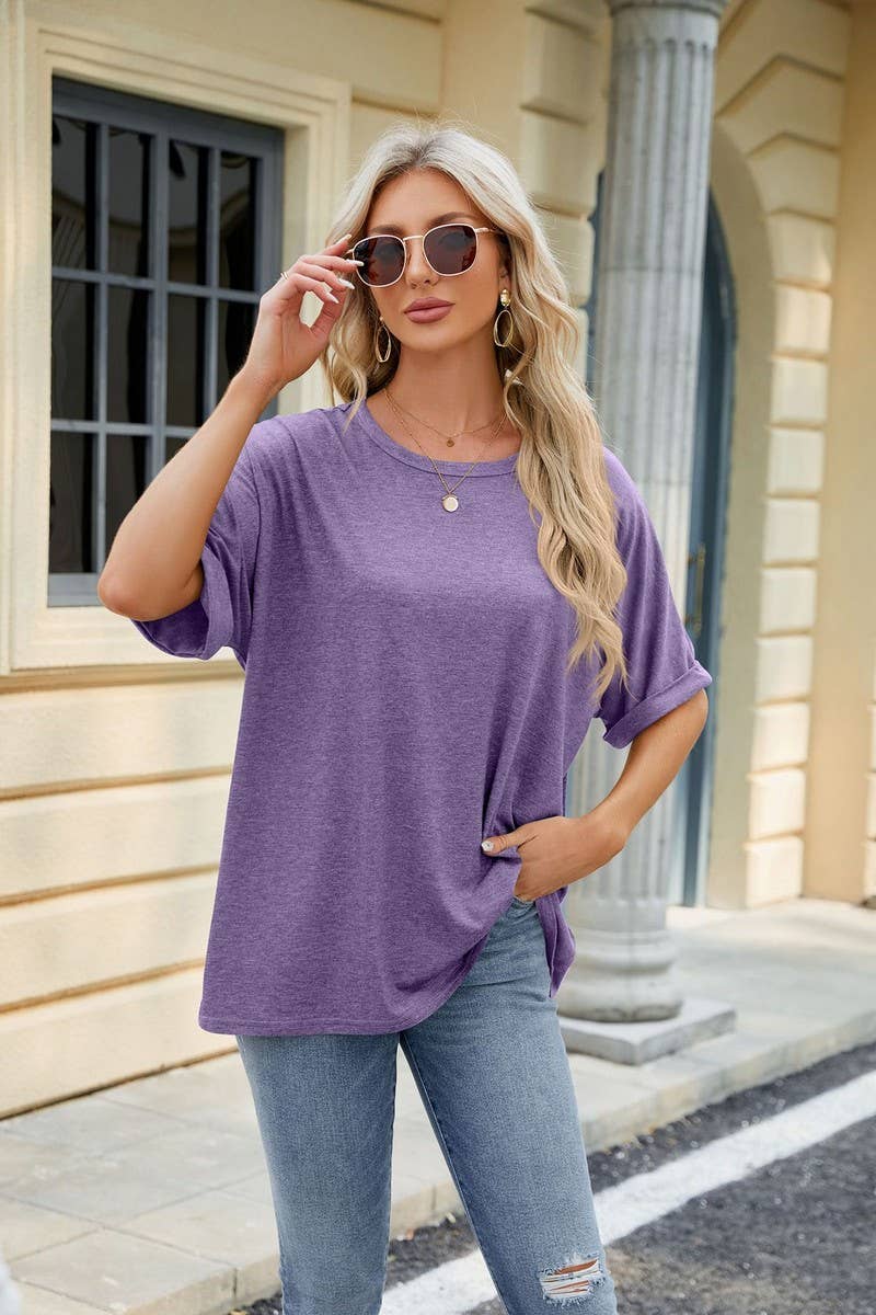 ROUND NECK SOLID COLOR SHORT SLEEVE LOOSE T SHIRT_CWTSTS0280
