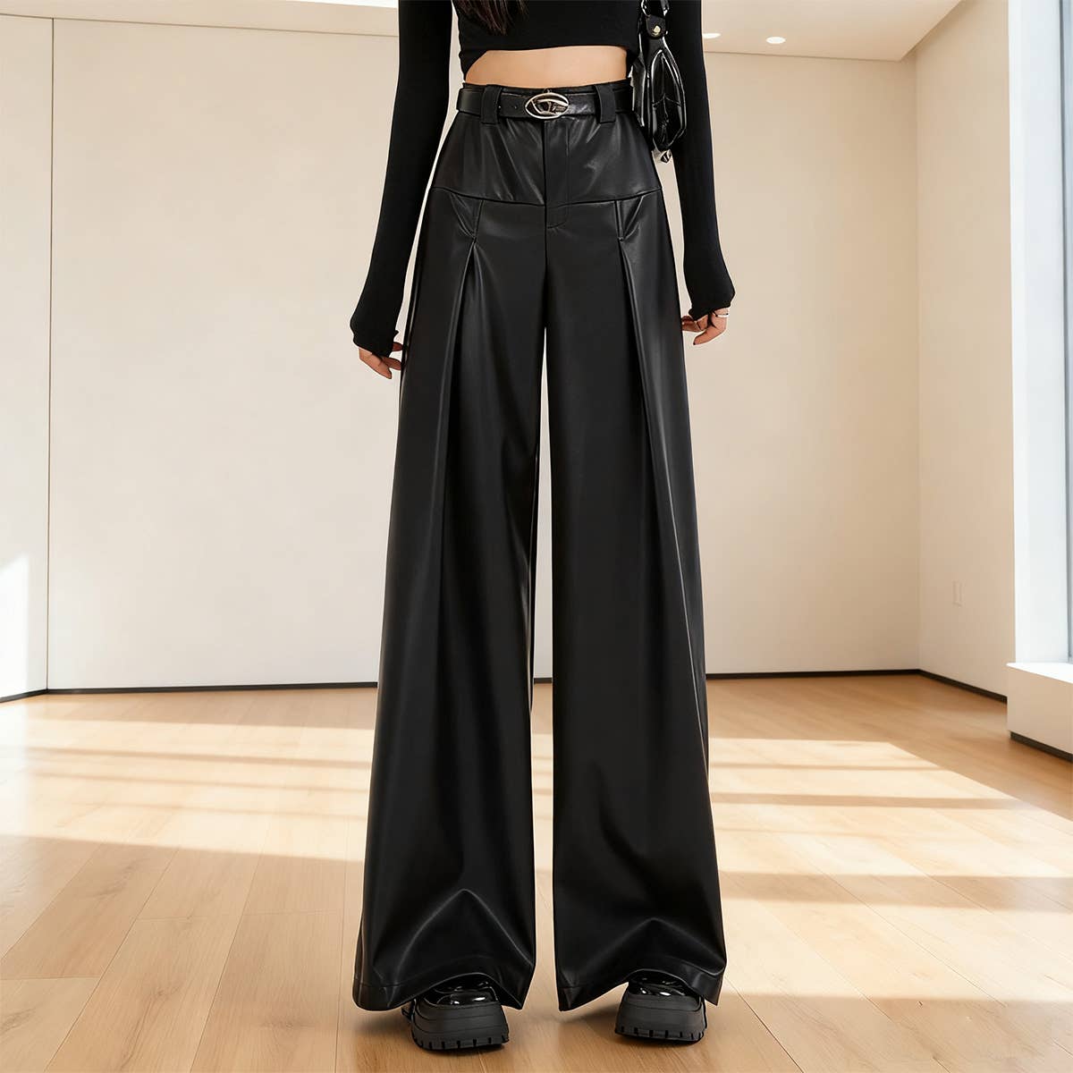 Retro and versatile casual PU leather pants