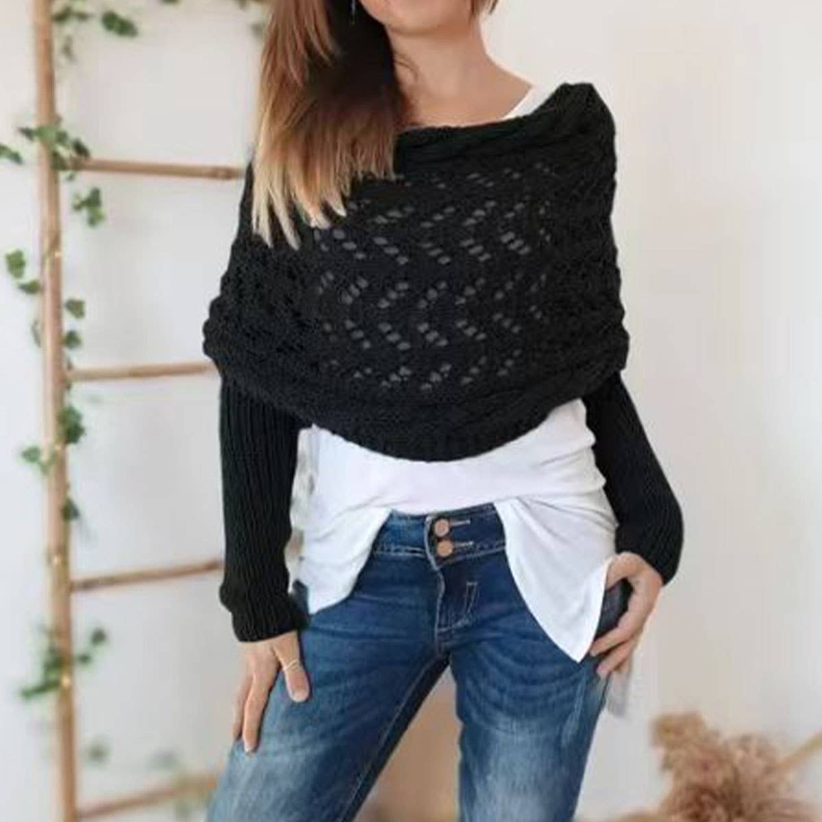 Cable Knit Infinity Scarf with Sleeves for Fall _CWASC1537