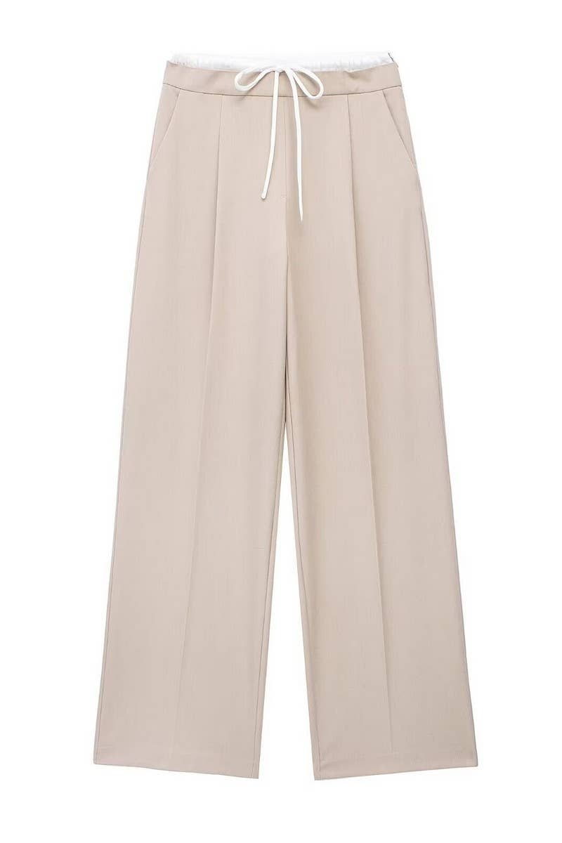 CWBLP1575_ELASTIC WAIST DRAWSTRING LOOSE FIT CASUAL PANTS