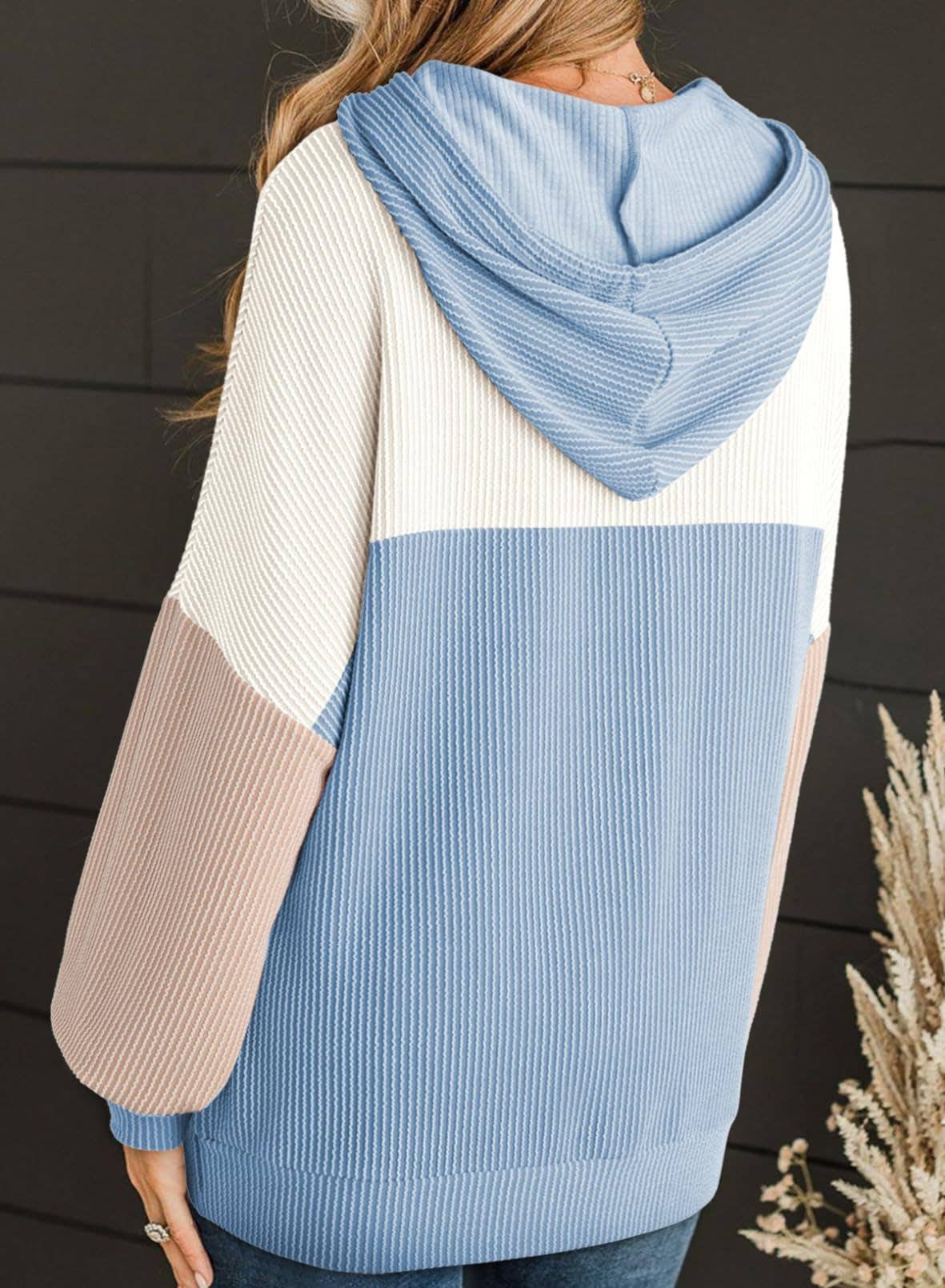 Twisted striped color-blocked hooded sweatshirt