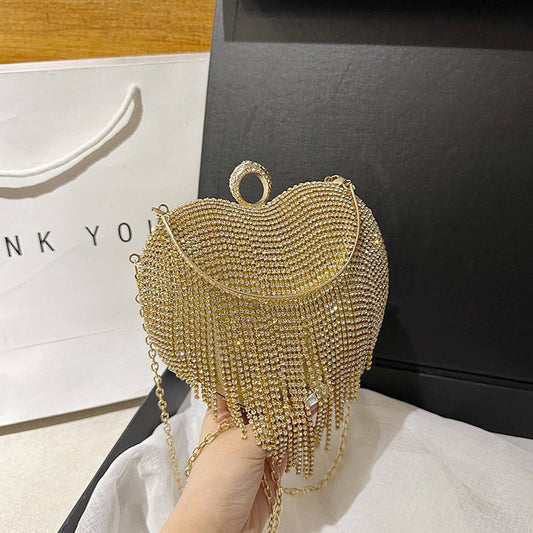 TASSEL SHINY HEART BAG DIAMOND BAG CLUTCH BAG_CWAB3250