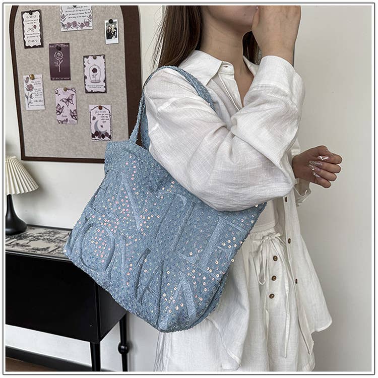 Niche design trendy sequin large-capacity bag