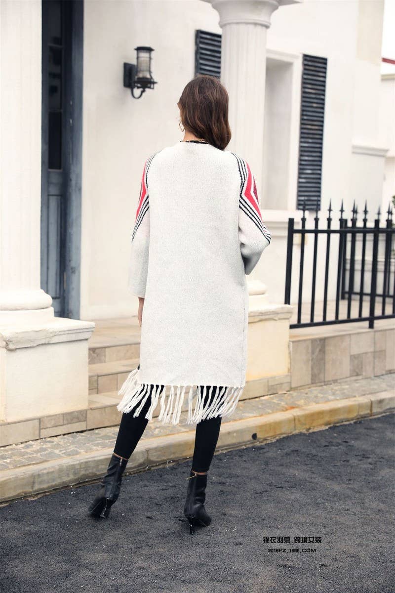 CWOCAL0927_FRINGED MID-LENGTH KNITTED SWEATER COAT