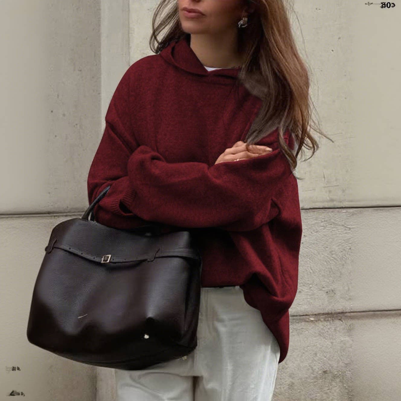 Simple long-sleeved hooded woolen sweatshirt