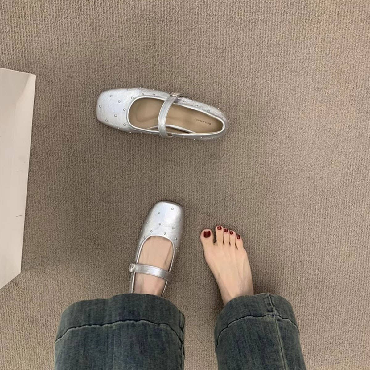 Red Studded Mary Janes with Hidden Wedge_CWSHF0133