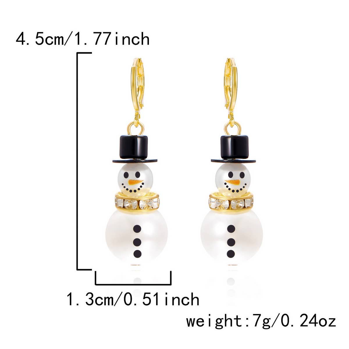 CWAJE2503_CHRISTMAS SNOWFLAKE PEARL HAT SNOWMAN EARRINGS