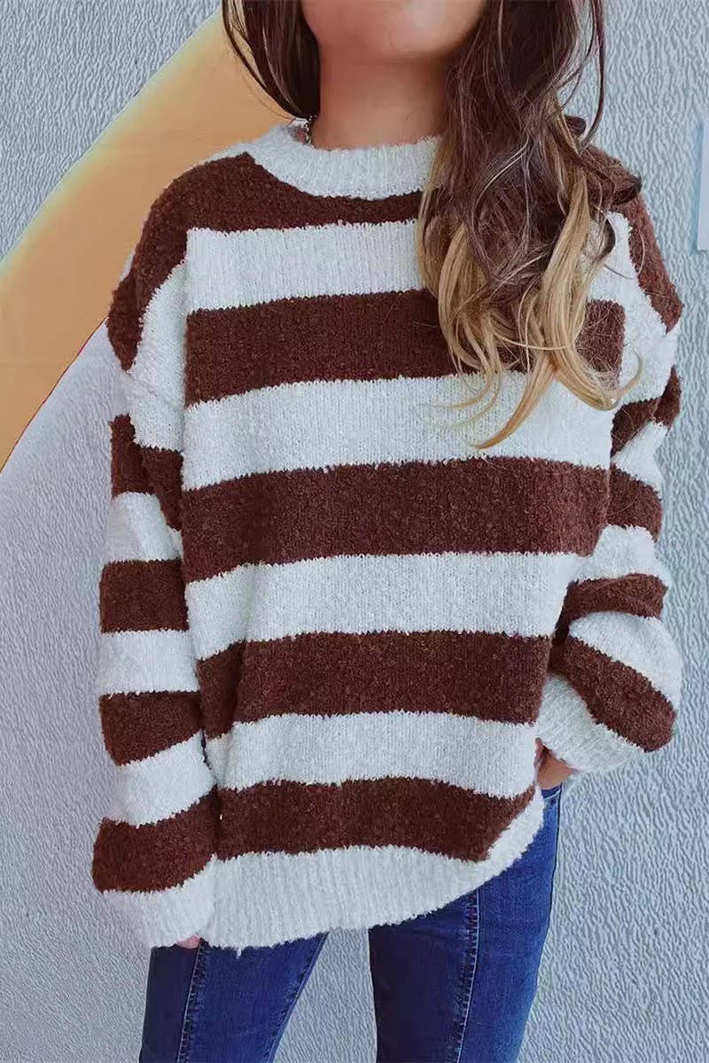 Knitted striped color patchwork pullover sweater