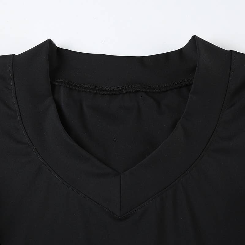 Sexy solid color V-neck short-sleeved base shirt