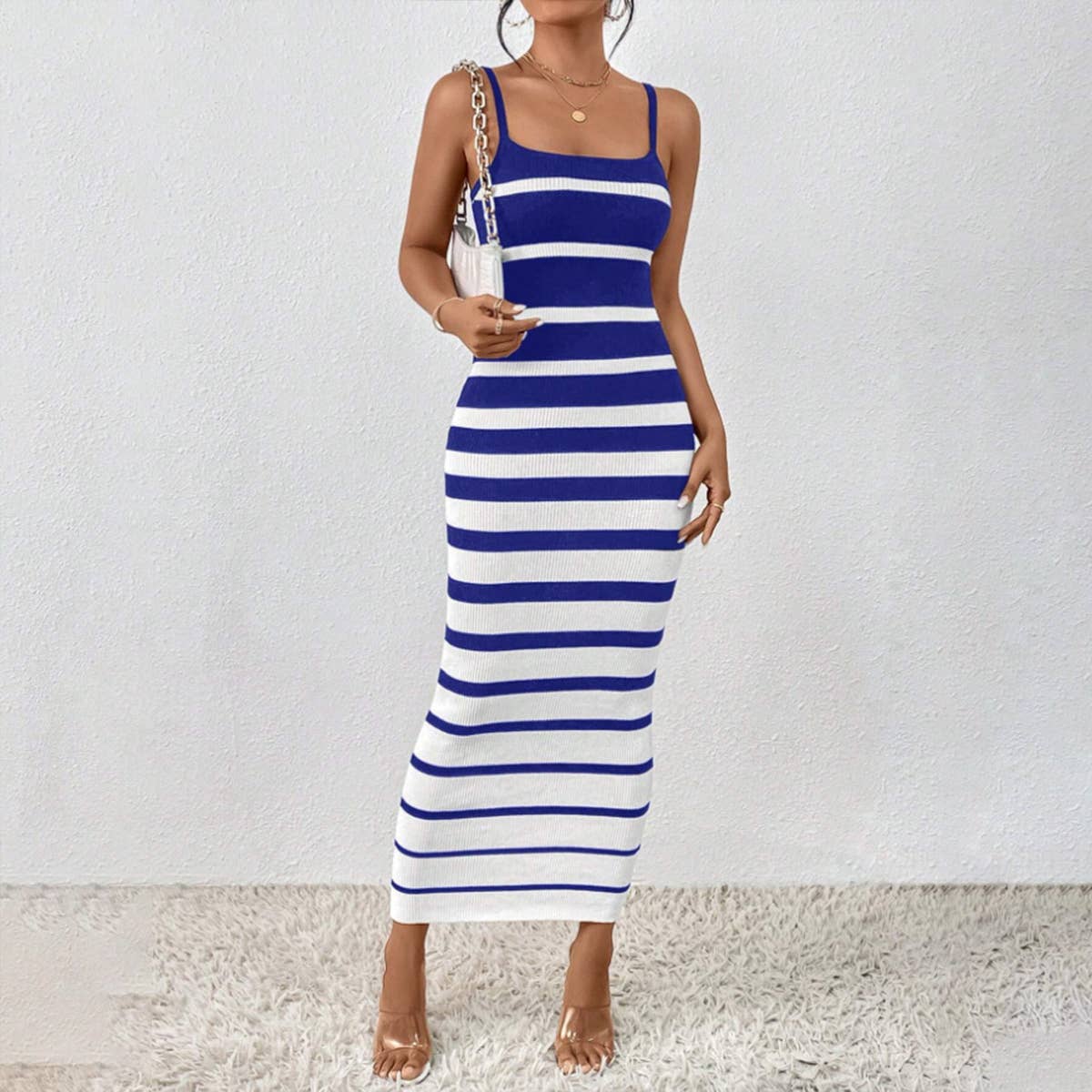 Sexy Spice striped halter long hip wrap dress