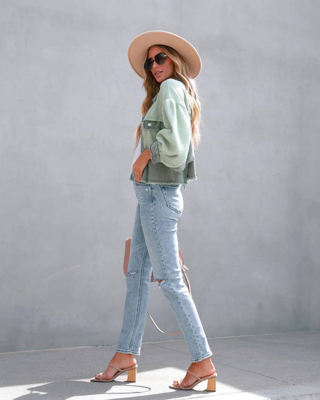 Waffle patchwork short washable coat