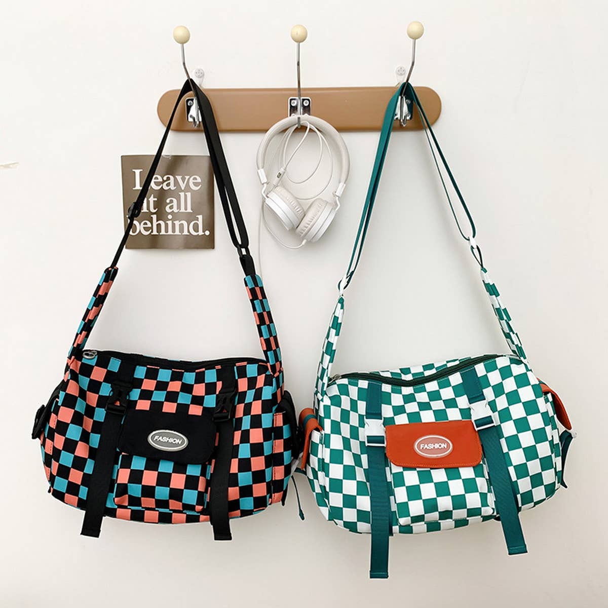 PLAID LARGE CAPACITY SHOULDER CANVAS BAG_CWAB1600